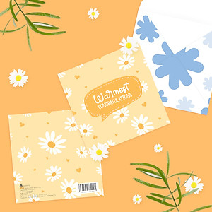 Set 4 thiệp chúc mừng, cảm ơn, động viên chúc may mắn SDstationery DAISY 12x12 họa tiết hoa cúc trang nhã màu sắc nhẹ nhàng