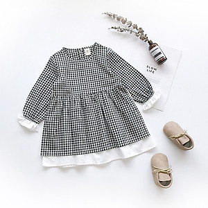 Đầm kẻ caro cho bé gái xinh xắn, 2 lớp cotton thoáng mát, hàng nhập chất đẹp, bé dùng dự tiệc, đi chơi, đi học | MV26