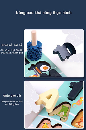 Đồ Chơi Gỗ, Bảng Gỗ Thông Minh 6IN1 Đồ Chơi Giúp Bé Phát Triển Trí Não Giáo Dục Theo Phương Pháp Montessori - Tặng Kèm 01 Tranh Ghép Bằng Gỗ