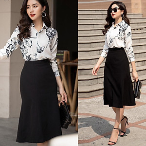 Chân váy đuôi cá dài qua gối sang trọng, thích hợp mặc đi làm