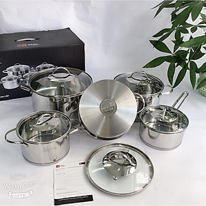 Combo bộ nồi inox quánh xửng chảo chống dính cao cấp FIVESTAR 7 món nắp kính 3 đáy dùng được bếp từ , hồng ngoại , gas