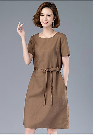 Đầm suông trung niên hoa lá, đầm form rộng da149