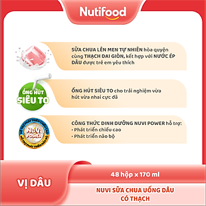 Thùng Sữa Chua Uống Có Thạch NuVi Vị Dâu 170ml (Hộp 170ml x 48) - Tăng Chiều Cao, Mắt Sáng