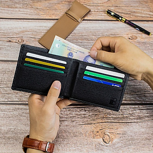 Ví nam, bóp nam da bò Saffiano Bụi Leather V140 - Bảo hành 12 tháng