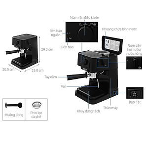 Máy pha cà phê Delonghi EC235.BK công suất 1100W, pha Espresso đánh bọt sữa capuchino, latte - Hàng nhập khẩu