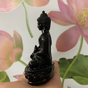 Tượng đá Phật Dược Sư Lưu Ly Quang ngồi tòa sen - Cao 12cm - Màu đen