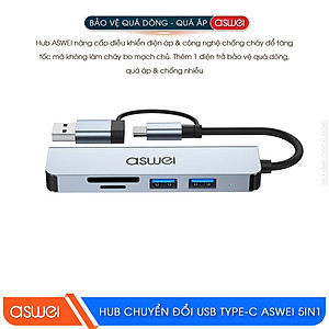 Hub Chuyển Đổi USB Type C ASWEI - 4 in 1, 5 in 1, 6 in 1, 7 in 1, 8 in 1 - HDMI, USB 3.0, PD, SD, TF, RJ45, Audio 3.5mm - Tốc Độ Cao, Hàng Chính Hãng