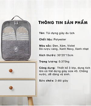Túi Đựng Giày Dép Du Lịch,Túi Bảo Quản Giày Dép Gắn Vali Du Lịch,Thể Thao Tiện Dụng 3 Ngăn Chống Nước - HENRYSA