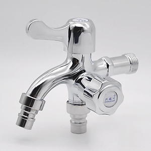 Vòi nước 2 đầu ra đa năng XRUI-HK, Vòi kép 2 van khóa gắn tường dành cho máy giặt