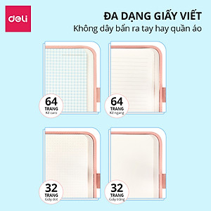 Sổ Tay Ghi Chép Bìa Cứng 32K 96 Trang Deli - 4 Định Dạng Giấy - Xanh Dương/Hồng - SZ025