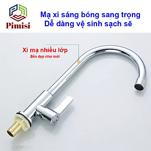 Vòi Rửa Chén Lạnh 1 Đường Nước INOX 304 Pimisi Cao Cấp Mạ Xi Cr/Ni Sáng Bóng Cổ Xoay Bi Cấp Nước Cho Chậu Rửa Bát 1-2-3 Hố Trong Nhà Bếp Gắn Chậu Âm - Dương Bàn Đá Quay 360 Tăng Áp Kiểu Đơn Cổ Ngỗng Cần Cứng - Thân - Để To | Hàng chính hãng