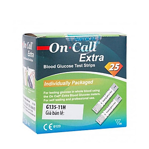Hộp 25 Que Thử Đường Huyết On Call Extra Mỗi Que Trong Một Túi Nhôm Riêng