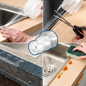 Băng Dán Viền Bếp Bồn Chậu Rửa Trong Suốt Keo Siêu Dính Dán Mép Tường Chống Bẩn Dầu Mỡ Nấm Mốc