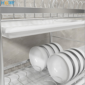 Kệ chén đa năng 2 tầng inox 304 có khay nhựa Hobby home decor KC2K