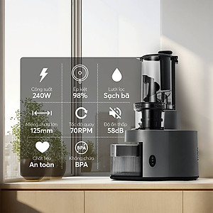 Máy ép chậm Elmich JEE-8759, công suất 240W mạnh mẽ ép kiệt bã, giữ lại chất dinh dưỡng và hương vị trong trái cây,độ ồn dưới 58dB, ép kiệt tới 98% - Hàng chính hãng