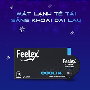Bao cao su nam Feelex xanh Cooling, mỏng, nhiều gel bôi trơn, cảm giác mát lạnh - Hộp 10 bcs