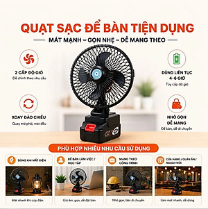 Quạt Tích điện Dùng Pin Rời 10 Cell 48V Metal (có Xoay)