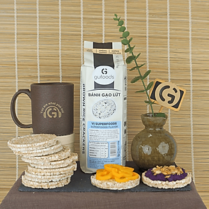 Bánh gạo lứt GUfoods (510g) - Không chiên dầu, Không đường, Từ gạo và ngũ cốc nguyên hạt, Lành mạnh, Phù hợp Eat clean, Ăn vặt healthy, Thực dưỡng, Tập gym, Thuần chay, Đa dạng hương vị