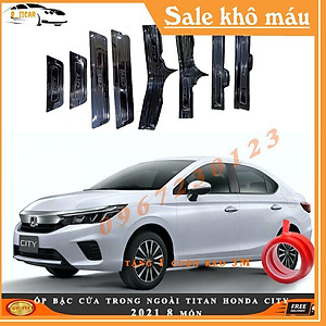 Ốp bậc cửa vân cacbon, vân titan dành cho xe Honda City 2021 tặng kèm 1 cuộn kem 3M siêu dính