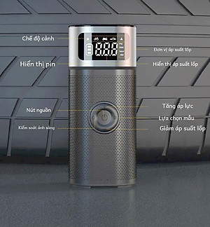 Máy Bơm Lốp Không Dây Công Suất Lớn 150PSI 9A 96W Vỏ Hợp Kim Nhôm Kiêm Sạc Dự Phòng Powerbank Tự Động Ngắt Khi Đủ Hơi