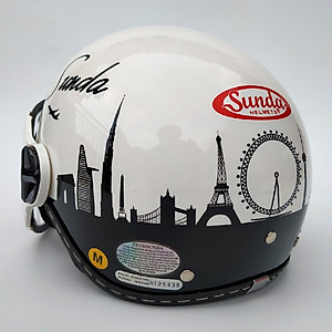 Mũ bảo hiểm nửa đầu có kính Sunda 180B tem