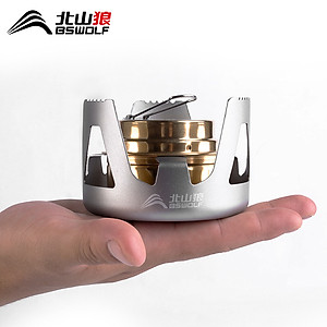 Bếp cồn dã ngoại, cắm trại, picnic SK063. Chất liệu hợp kim nhôm + đồng vàng. Nắp chữa cháy an toàn.