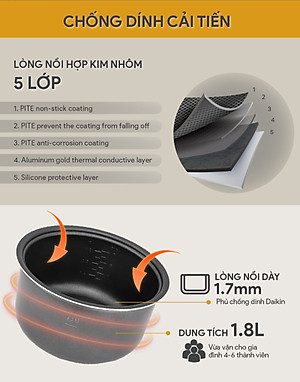 Nồi Cơm Điện Tử BlueStone RCB-5938 (1,8 Lít) - Hàng chính hãng