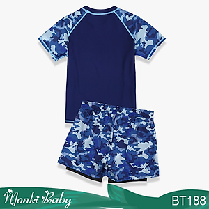 Bộ bơi cỡ lớn cho bé trai mập béo, quần 2 lớp chống lộ rộng rãi có túi để đồ, áo thiết kế riêng thoải mái hơn cho bé big size | BT188
