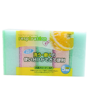 Set 5 miếng xốp rửa bát 1 mặt ráp (Made in Japan)