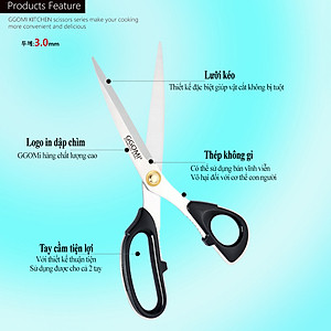 [HÀNG CHÍNH HÃNG]Kéo cắt sườn dài 26cm, lưỡi kéo dài 11.5cm bằng thép không gỉ an toàn sức khỏe của GGOMi Hàn Quốc GG157