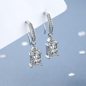 Bông tai đá zircon vuông - Khuyên tai bạc nữ - Trang sức Bé Heo BHBT448