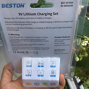 Pin sạc 9V Beston Li-Ion dung lượng cao, bộ sạc pin vuông dùng cho micro, đồng hồ vạn năng, chuông báo động, đồ chơi