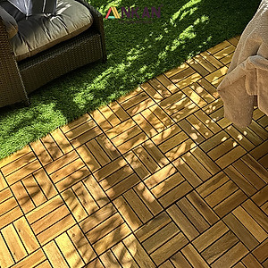 Combo 9 Ván Sàn Gỗ Tự Nhiên Màu Nâu Vàng, Vỉ Gỗ Lót Sàn Ban Công, Sân Vườn, Hồ Bơi, Phòng Spa, Siêu Bền, Chịu Nước Tốt, Chống Trơn Trượt, Tiêu Chuẩn Xuất Khẩu