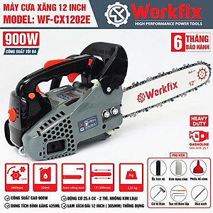 Máy Cưa Xích chạy Xăng 12 Inch Workfix - Máy cưa cụt mini - WF-CX1202E - Công Suất 900W - Động Cơ 2 Thì 25.4cc - Sử Dụng Xăng Pha Nhớt