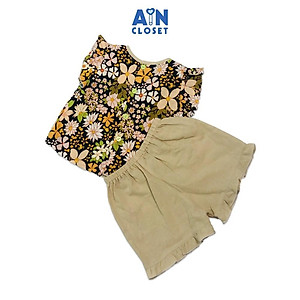 Bộ quần áo ngắn bé gái họa tiết Vườn hoa quần nâu linen - AICDBG2DTEWC - AIN Closet