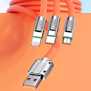 Dây cáp sạc nhanh eXtreme DS5301 cáp sạc 3 đầu 6A type C Android, Light.ning IP, Micro USB đường kính dây lớn - Hàng chính hãng