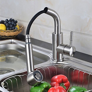 Combo chậu rửa chén bát inox Valenza 7843 hai hố lệch, vòi rửa bát đầu rút 02, bộ xả chậu, rá inox đa năng, bình xà phòng