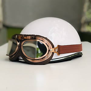 Mũ bảo hiểm xe máy 1/2 RONA haly viền bạc kèm kính phi công viền đồng cao cấp chính hãng