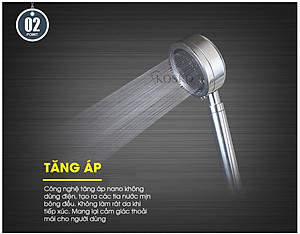 Vòi sen tăng áp Kosko không dùng điện, nhôm nguyên khối, công nghệ tia nước nano mềm dịu làn da
