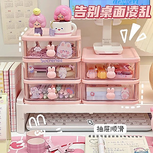 Hộp Kệ Để Bàn Trong Suốt Bảo Quản Văn Phòng Phẩm, Mỹ Phẩm, Đồ Lặt Vặt, Phụ Kiện Hình Thỏ Mini Dễ Thương Không Kèm Sticker