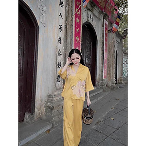 Bộ Đi Lễ Chùa - Đồ Lam Nữ Đi Chùa Đẹp Cao Cấp Trang Nhã Vải Lụa Hoa Nổi 2021 Dành Cho Phật Tử AL002