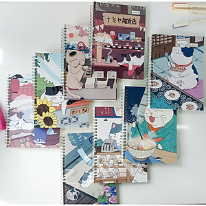 Sổ tay lò xo mèo A5 160 trang Bộ sưu tập sổ ghi chép mẫu mèo Nhật Bản anime học sinh-B113