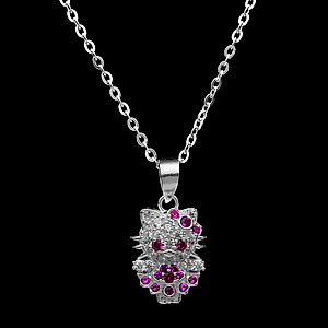 Dây Và Mặt Dây Chuyền Trẻ Em Bạc Hiểu Minh DTE056 mèo kitty đá đỏ