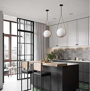 Đèn thả SAPAS chao thủy tinh địa cầu, khung mạ vàng hình giọt nước - kèm bóng LED chuyên dụng (82).