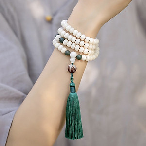 VÒNG CHUỖI 108 HẠT BẠCH NGỌC BỒ ĐỀ TỰ NHIÊN KHẮC HOA SEN KÈM HỘP ĐỰNG