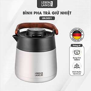 Bình pha trà giữ nhiệt inox 304 có lõi lọc trà Lebenlang LBL3031, dung tích 1000ml - hàng chính hãng 
