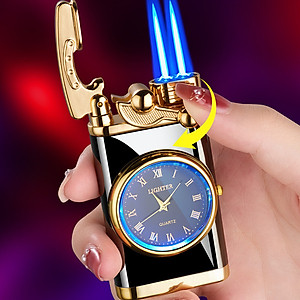 Vỏ Hột Quẹt Bật Lửa Gas DH-615 Khò 2 Tia Kiêm Đồng Hồ La Mã Cầm Tay Cực Đẹp - Nhiều Màu