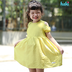 Váy bé gái_đầm cộc tay hở vai chính hãng HAKI, váy mùa hè cho bé, đầm trẻ em, váy thiết kế cho bé 10-27kg HK521