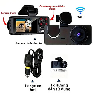 Camera Hành Trình Wifi 2 Mắt Màn Hình IPS 2.0 FHD 1080P 12MP 30fps IR/Mic Quay Chụp Rõ Nét Kết Nối Android/iOS
