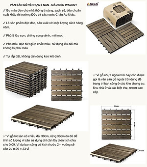 Vỉ Gỗ Lót Sàn Thương Hiệu ANKAN Gu Màu Đen 6 Nan, Ván Sàn Gỗ Tự Nhiên, Sân Vườn, Hồ Bơi, Phòng Spa, Siêu Bền, Chịu Nước Tốt, Chống Trơn Trượt, Tiêu Chuẩn Xuất Khẩu (1 Vỉ)